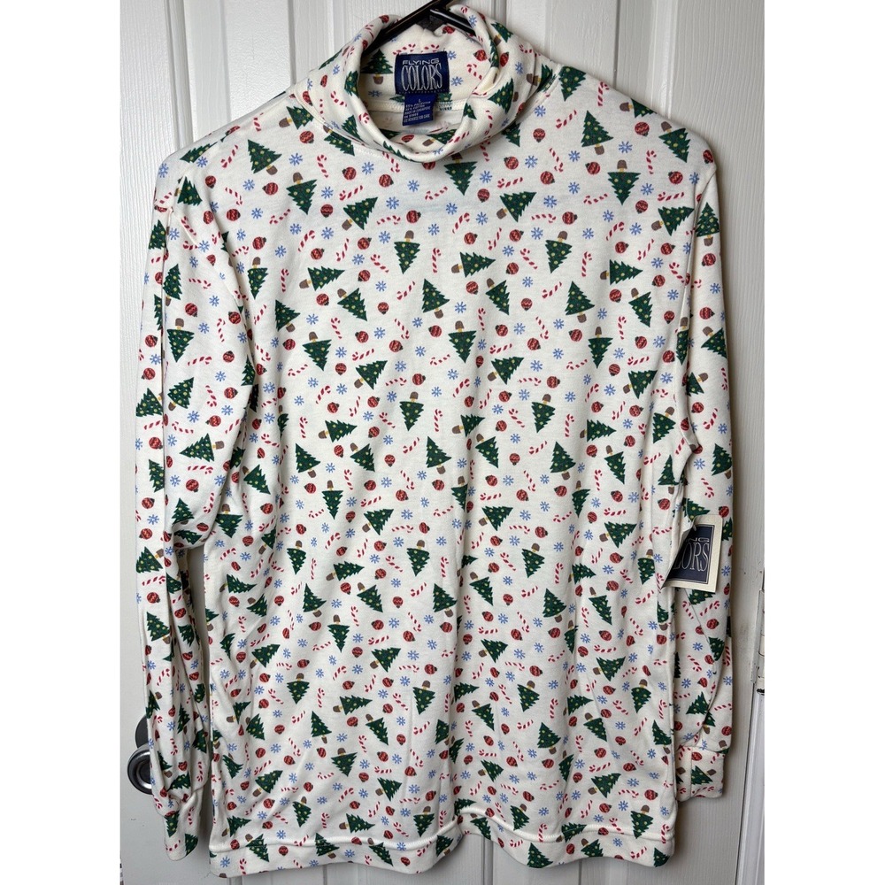 Vintage Christmas Turtleneck Tree Candy Cane Flying Colors Large Y2K White